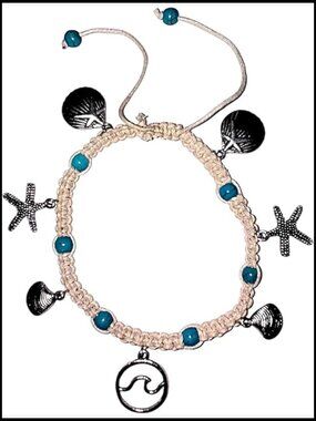 Boho Anklet with Starfish Seashell Charms Adjustable Macrame Foot Jewelry